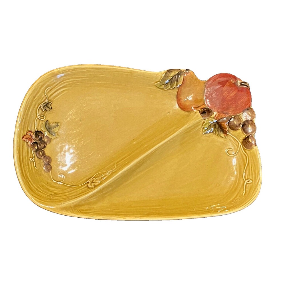 Vintage Geo Z. Lefton Fruit Divided Serving Dish Japan 12" 4129 Yellow Rare